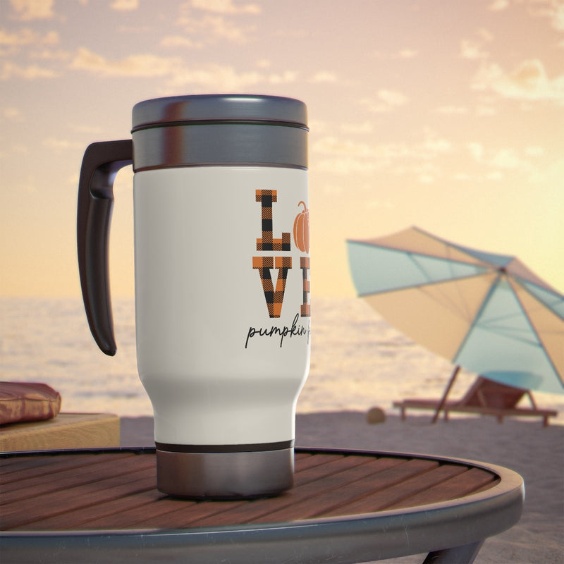 LOVE Pumpkin Fest Stainless Steel Travel Mug with Handle, 14oz