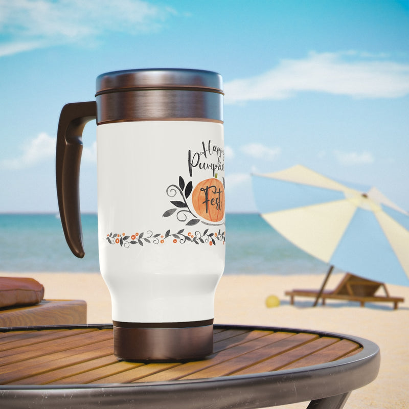 Happy Pumpkin Fest Stainless Steel Travel Mug with Handle, 14oz