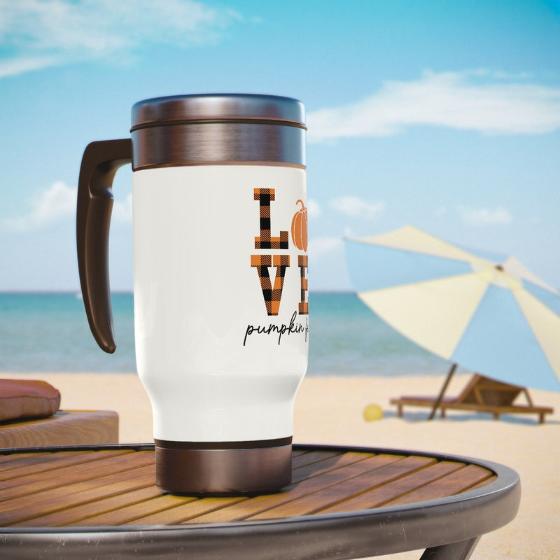 LOVE Pumpkin Fest Stainless Steel Travel Mug with Handle, 14oz