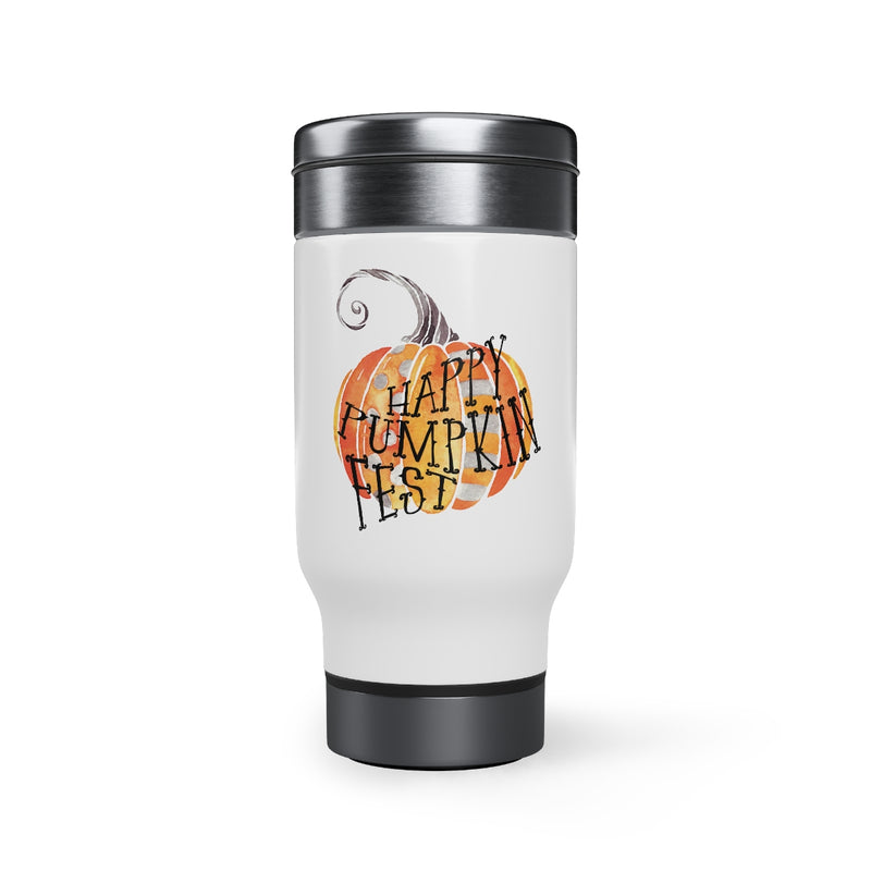 Happy Pumpkin Fest Stainless Steel Travel Mug with Handle, 14oz