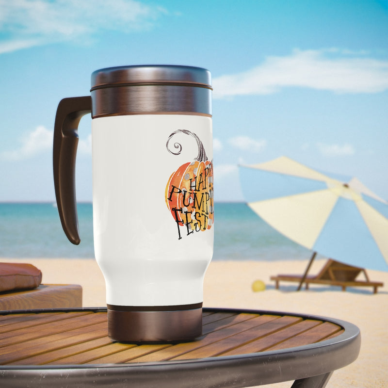 Happy Pumpkin Fest Stainless Steel Travel Mug with Handle, 14oz