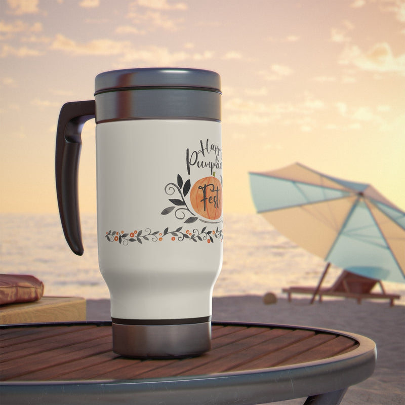 Happy Pumpkin Fest Stainless Steel Travel Mug with Handle, 14oz