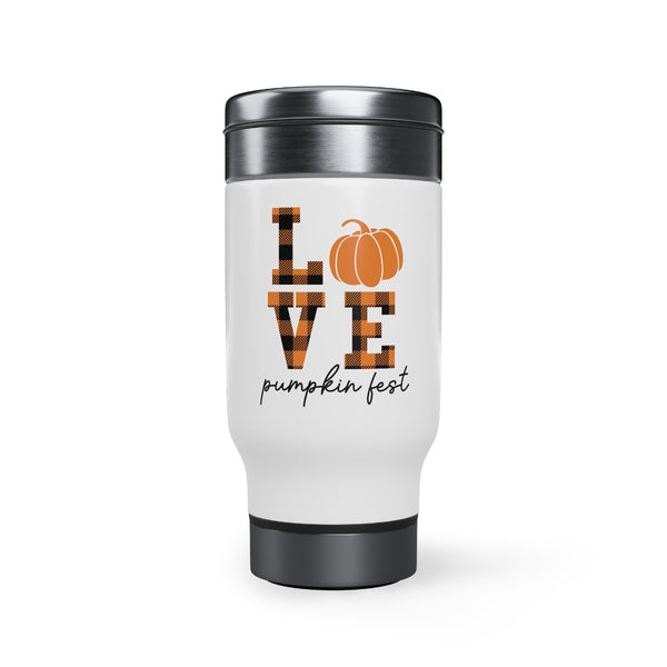 LOVE Pumpkin Fest Stainless Steel Travel Mug with Handle, 14oz