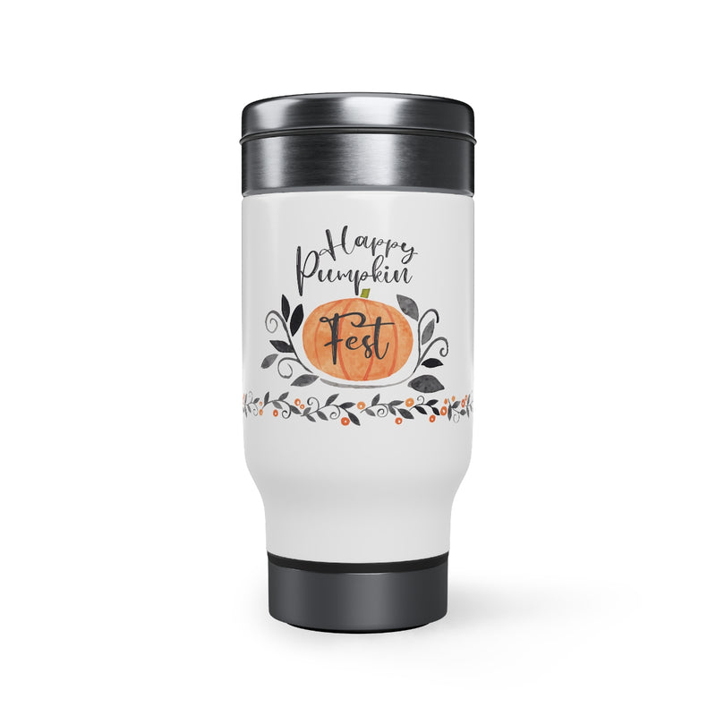 Happy Pumpkin Fest Stainless Steel Travel Mug with Handle, 14oz