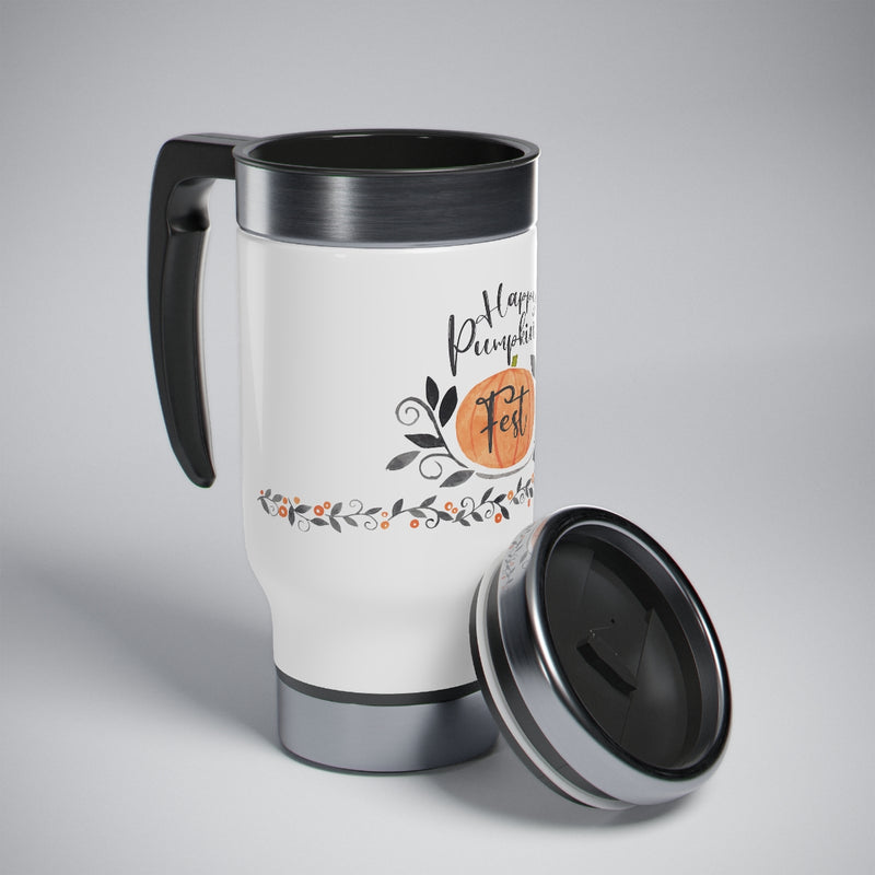 Happy Pumpkin Fest Stainless Steel Travel Mug with Handle, 14oz