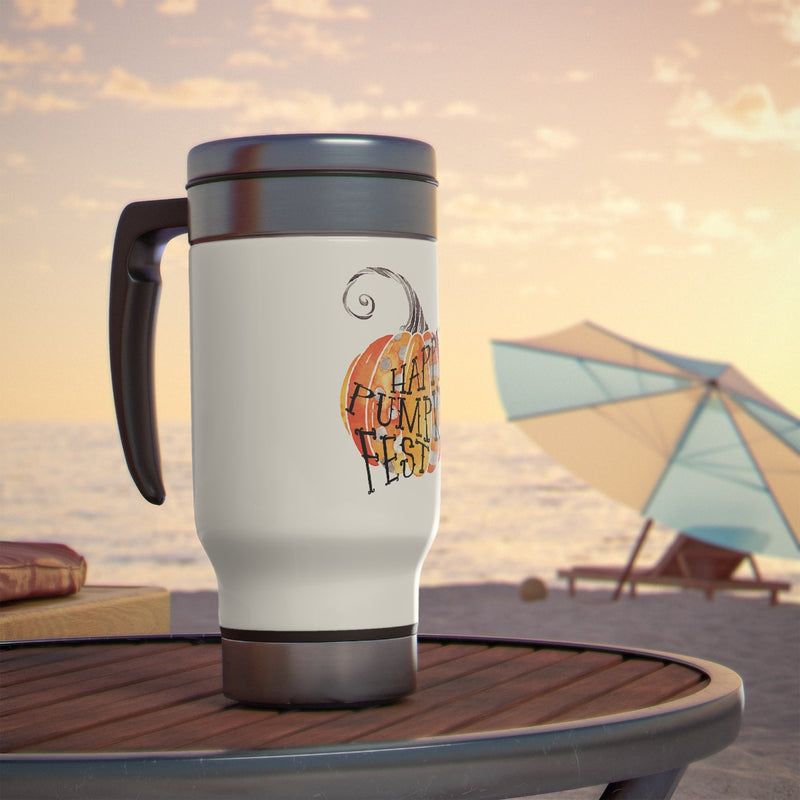 Happy Pumpkin Fest Stainless Steel Travel Mug with Handle, 14oz